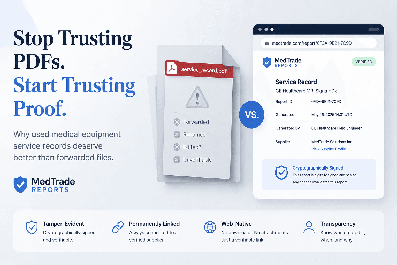 MedTrade Reports: You Know Who Fixed It, When They Fixed It, and What They Fixed — Because the Link Itself Carries the Server's Signature