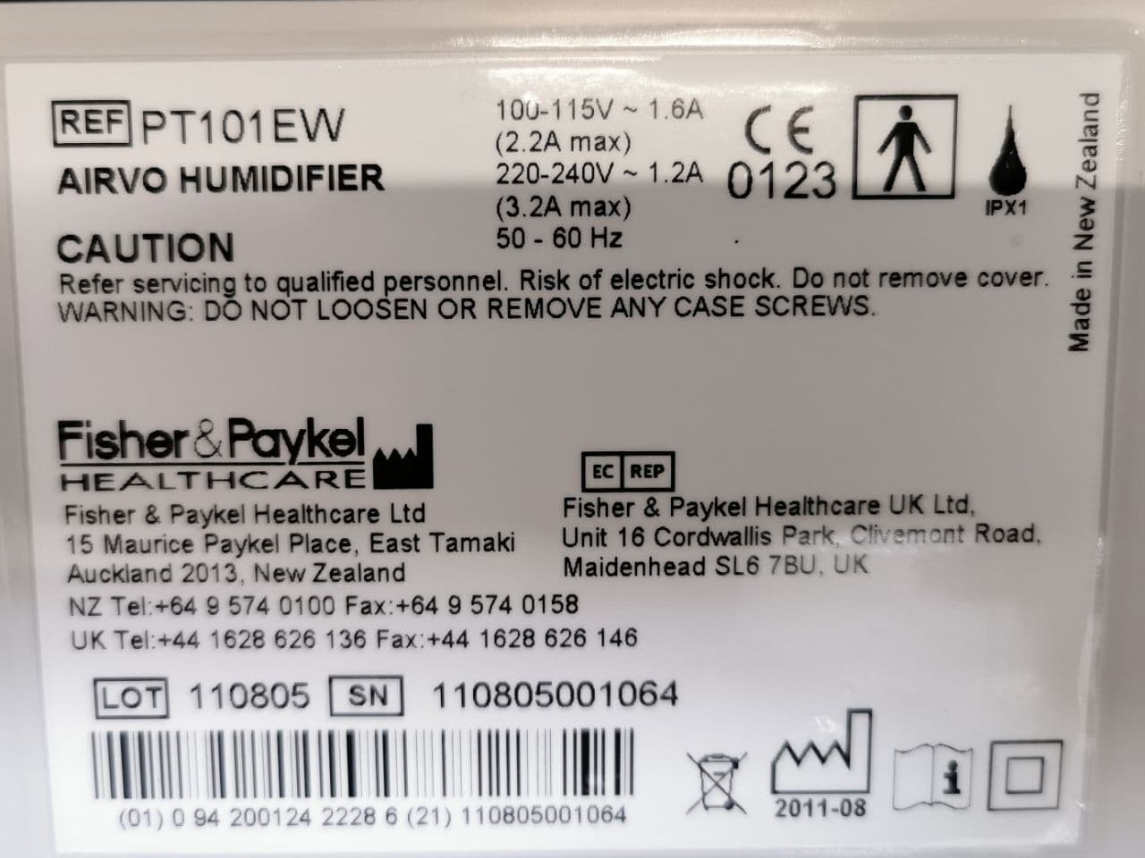 Respiratory Gas Humidification — Fisher & Paykel PT101EW Humidifier thumbnail 7