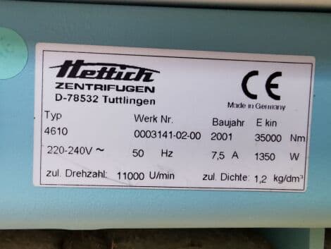 Hettich Rotina 46 R Refrigerated Centrifuge for Clinical and Research Applications thumbnail 6