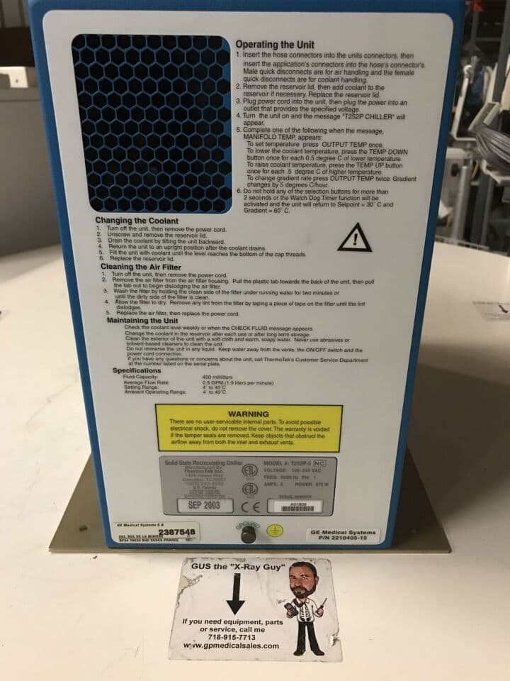 ThermoTek T252P-5 Recirculating Chiller for GE Innova 2000 Cath/Angio Lab thumbnail 2