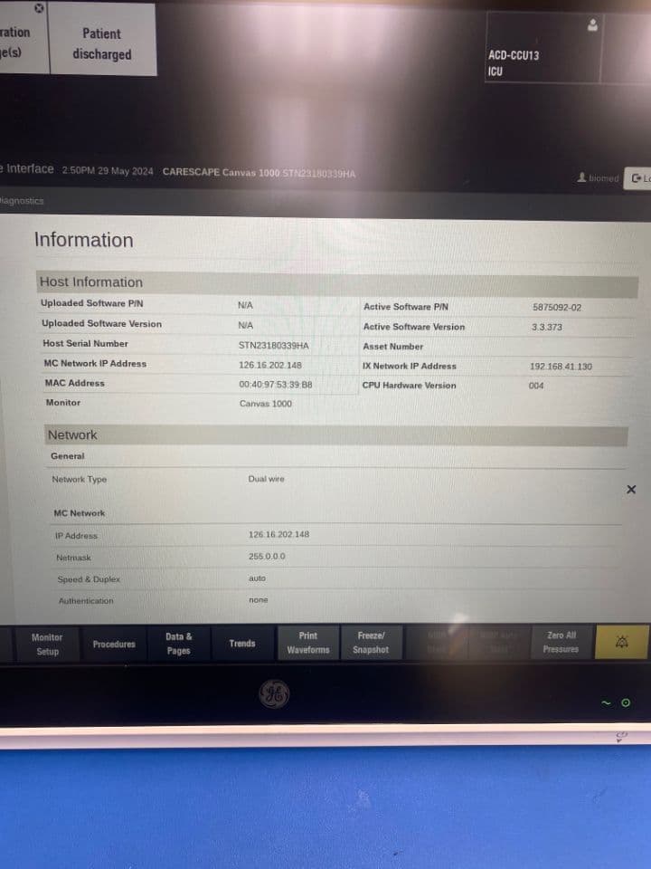For Sale GE Carescape Canvas 1000 Monitor thumbnail 4