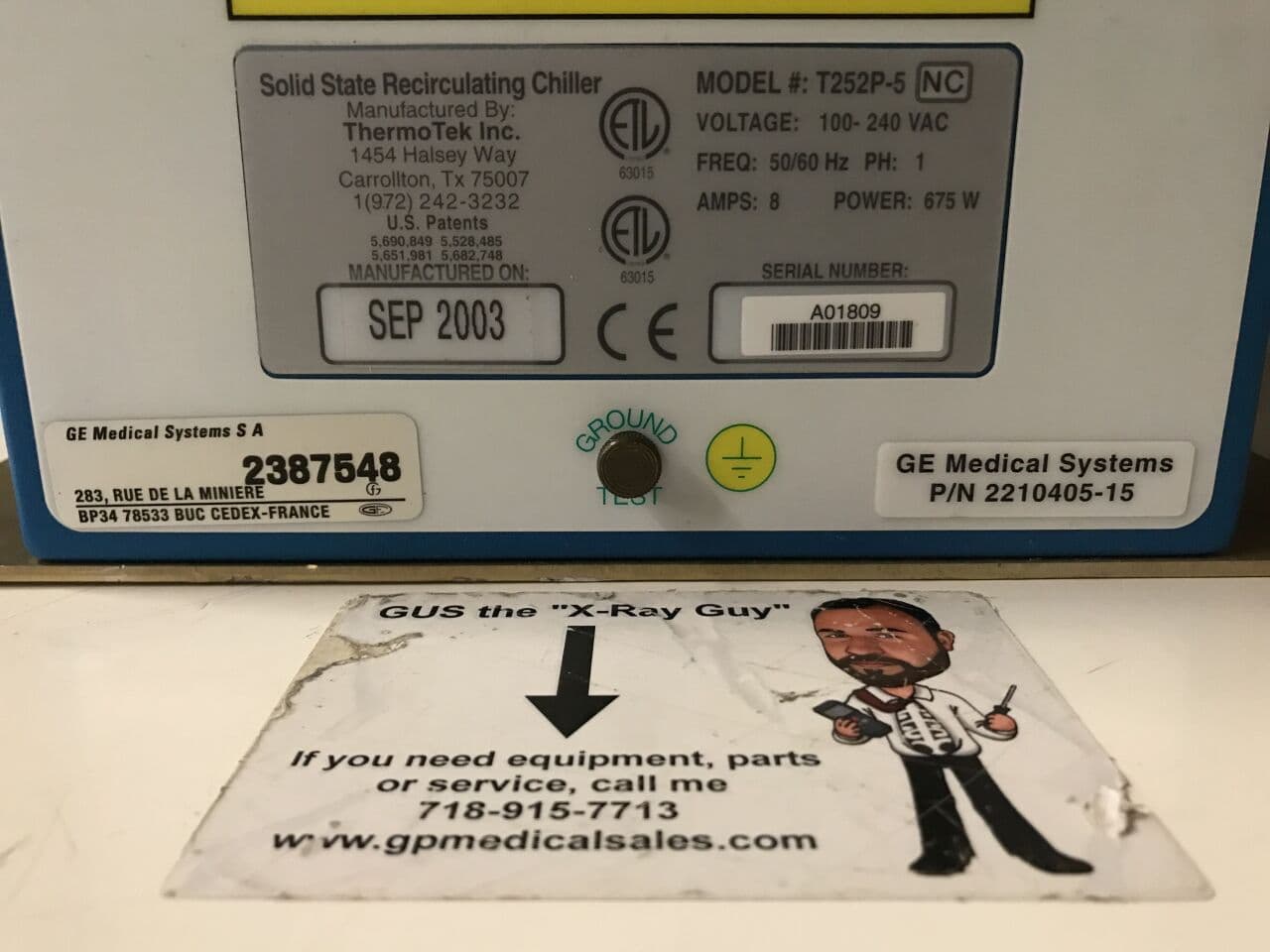 ThermoTek T252P-5 Recirculating Chiller for GE Innova 2000 Cath/Angio Lab thumbnail 3
