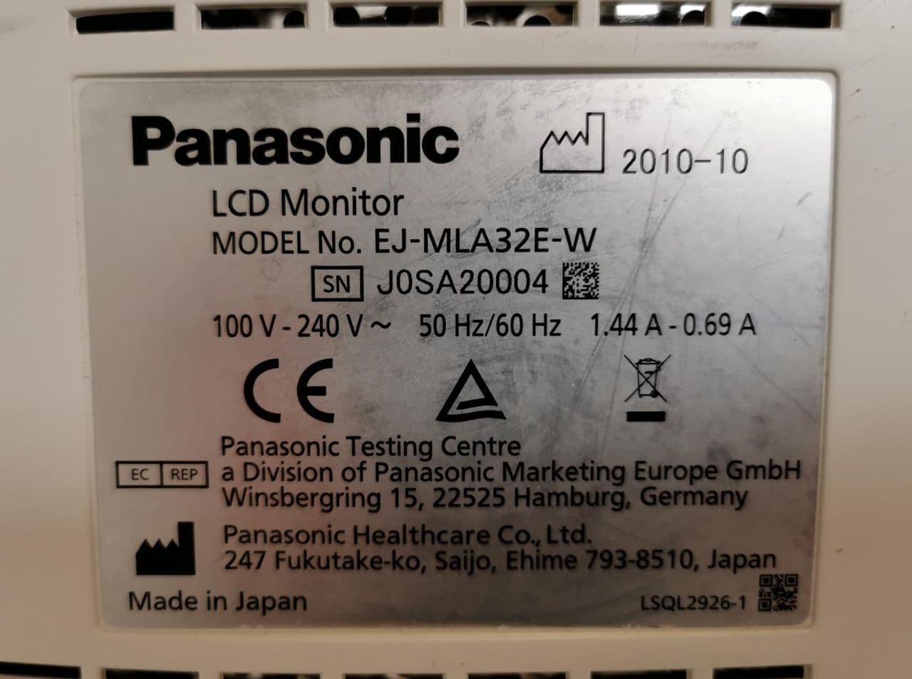 Panasonic EJ-MLA32E-W Medical Display Monitor thumbnail 7