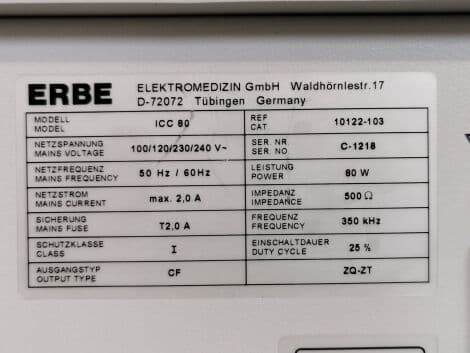 Erbe ICC 80 Electrosurgical Unit thumbnail 6
