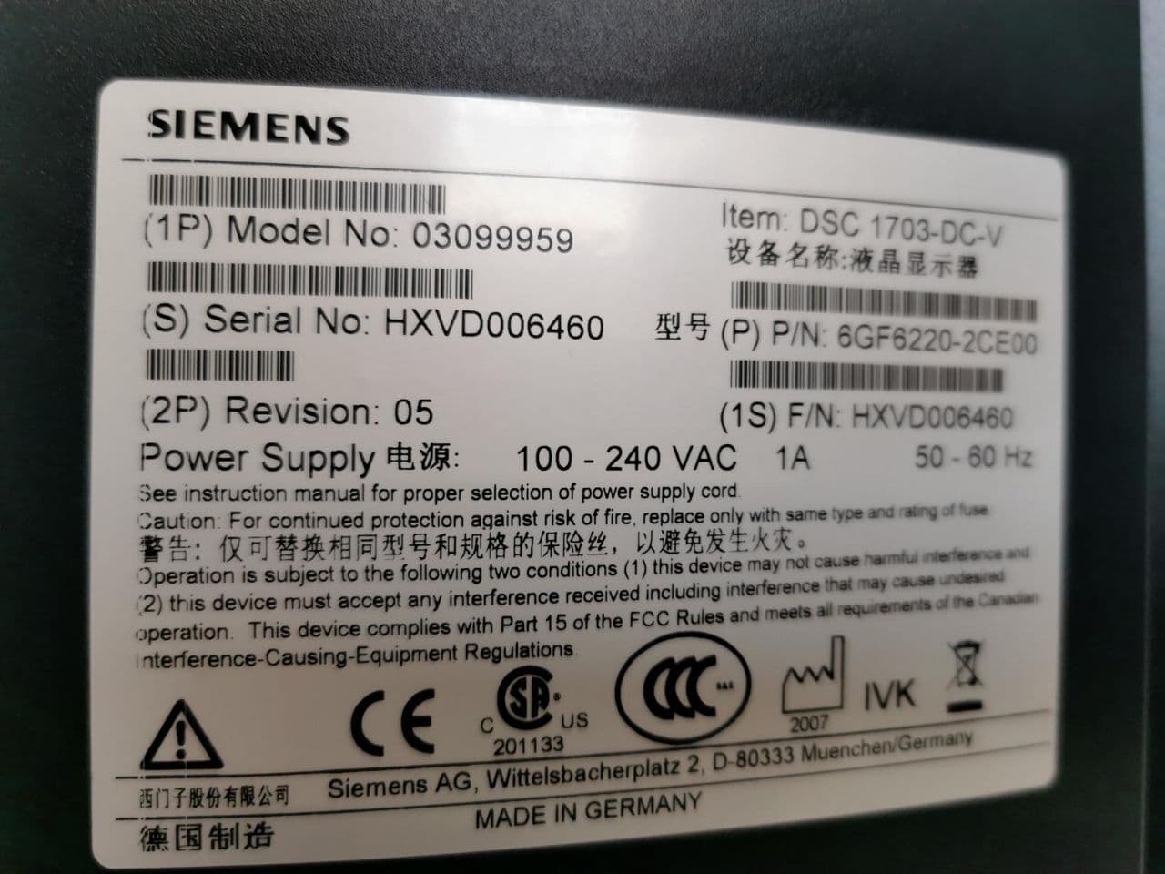 Siemens DSC 1703-DC-V Medical Display Monitor thumbnail 3