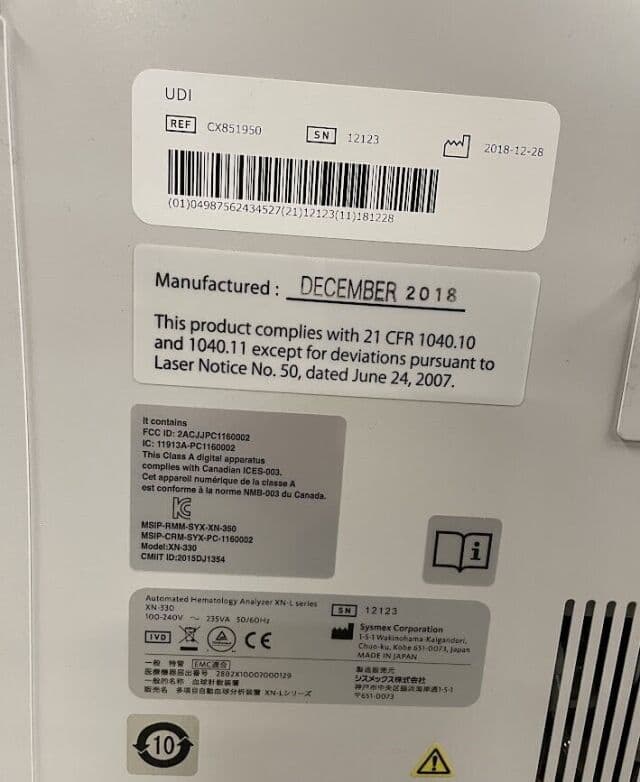 Sysmex XN-330 Analyzer | XN-L Series Hematology | Diagnostic Lab Equipment Spare Parts | Automated CBC System thumbnail 2