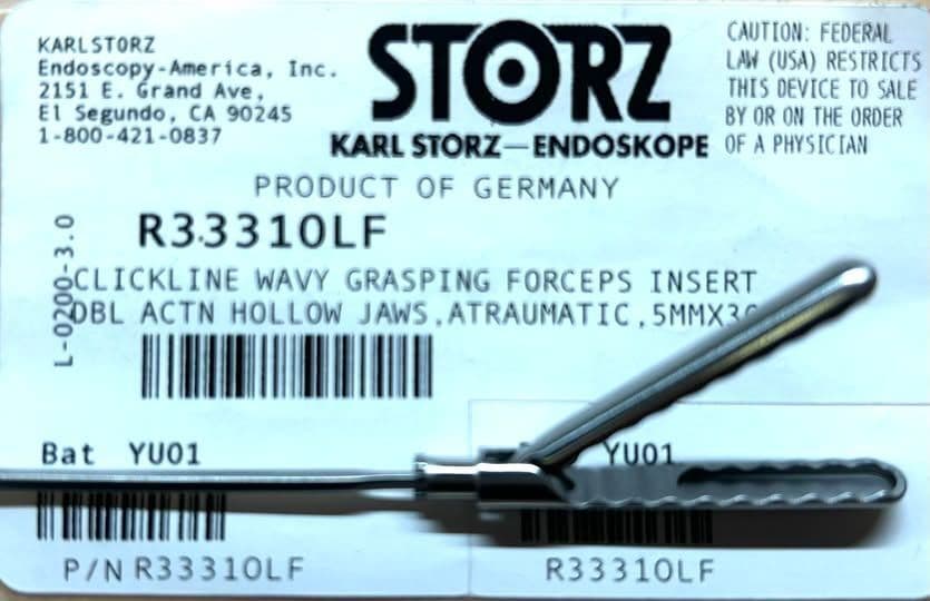 Karl Storz 33310LF ClickLine Wavy Grasping Forceps Insert 5mm Laparoscopic Instrument