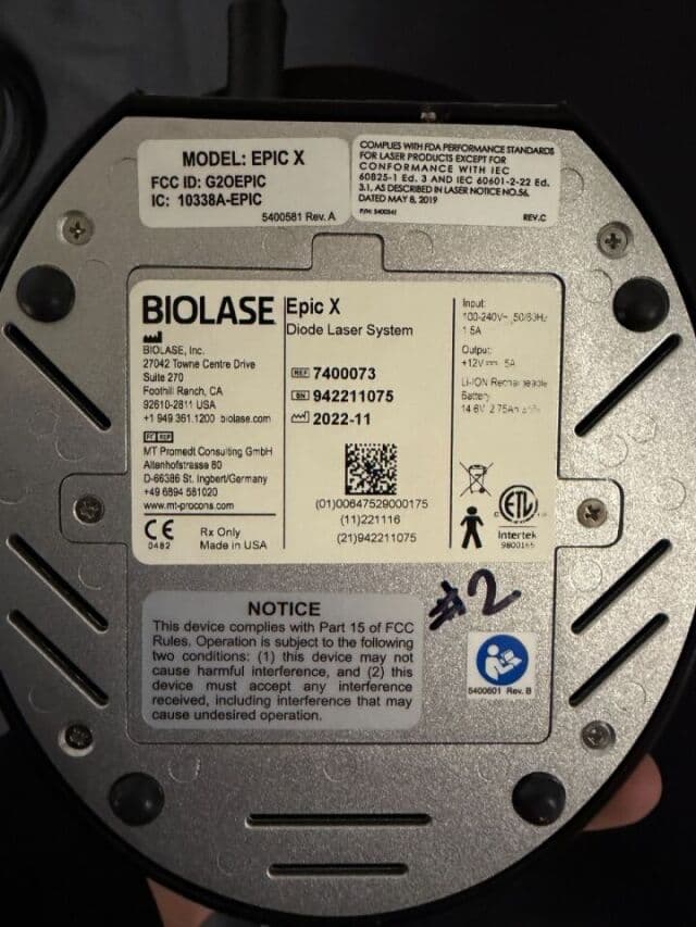 Biolase Epic X Dental Laser | 940nm Soft Tissue Laser | Laser Whitening & Pain Therapy | P/N 7400030 thumbnail 3