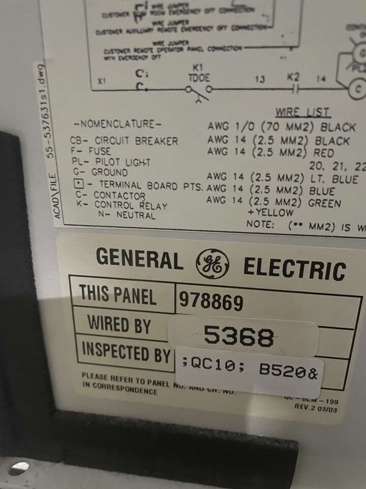 GE 978869 CT System Main Disconnect Panel (125A) thumbnail 5