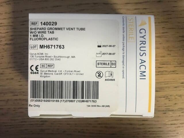 For Sale GYRUS ACMI 140028 Shepard Grommet Vent Tube w/Wire 1mm I.D. Fluoroplastic (6/Box)