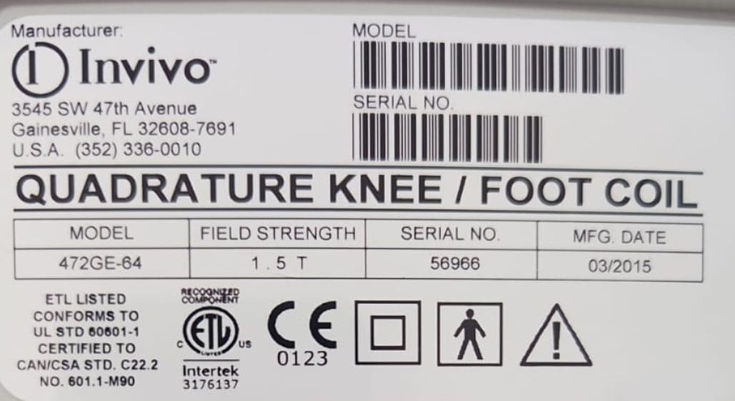 Invivo 472ge-64 Extremity Quadrature Coil for GE 1.5T MRI thumbnail 2