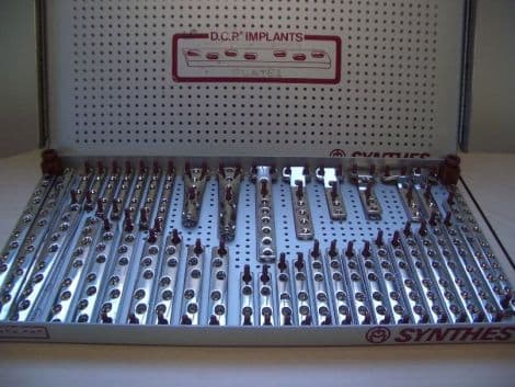 Comprehensive Synthes DCP Implant Set with 82 Assorted Orthopedic Plates