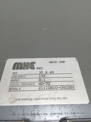 MXE Inc. 14x17 X-Ray Grid Cap