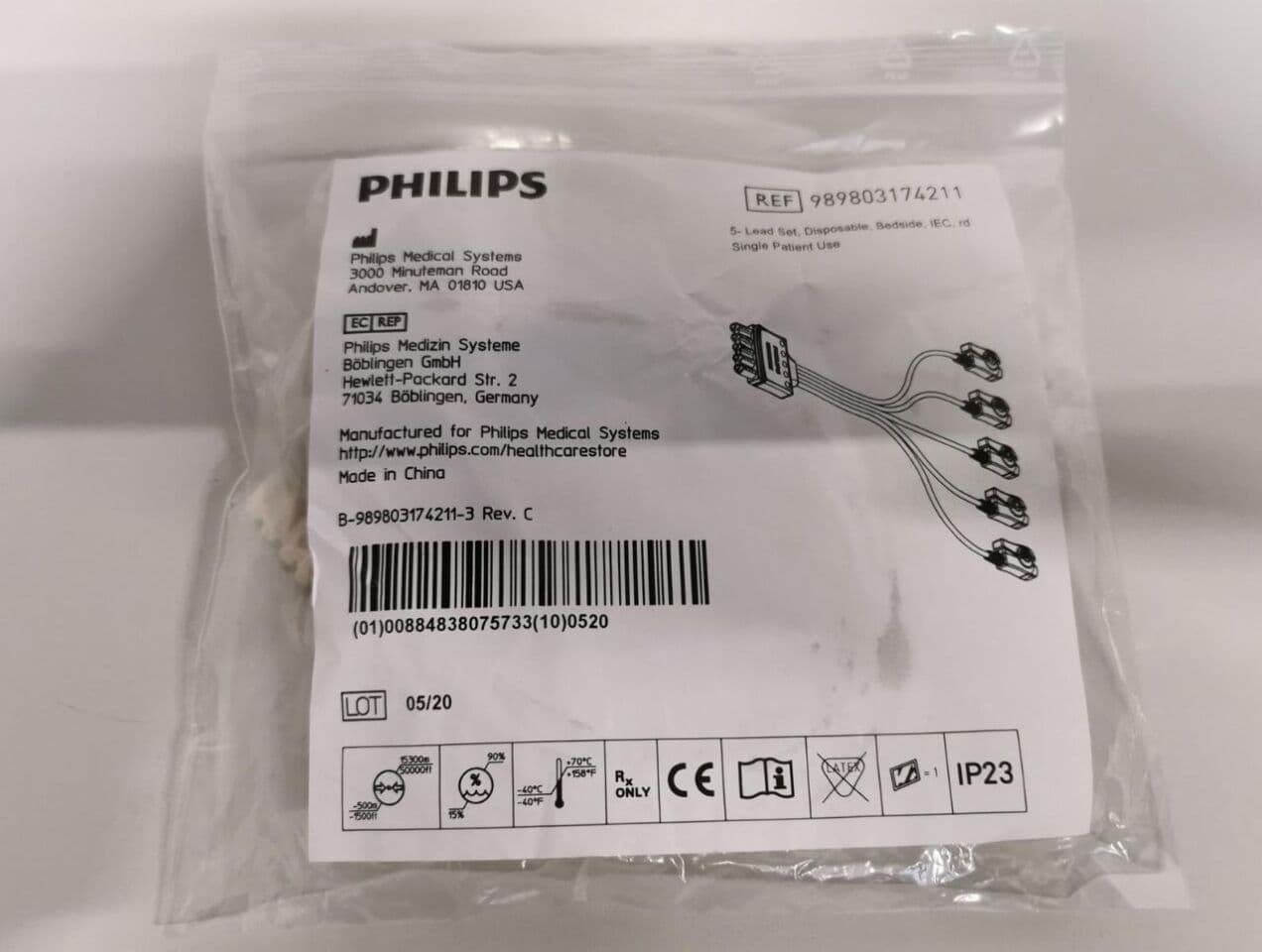 5-Lead Philips 989803174211 ECG Patient Monitoring Cable